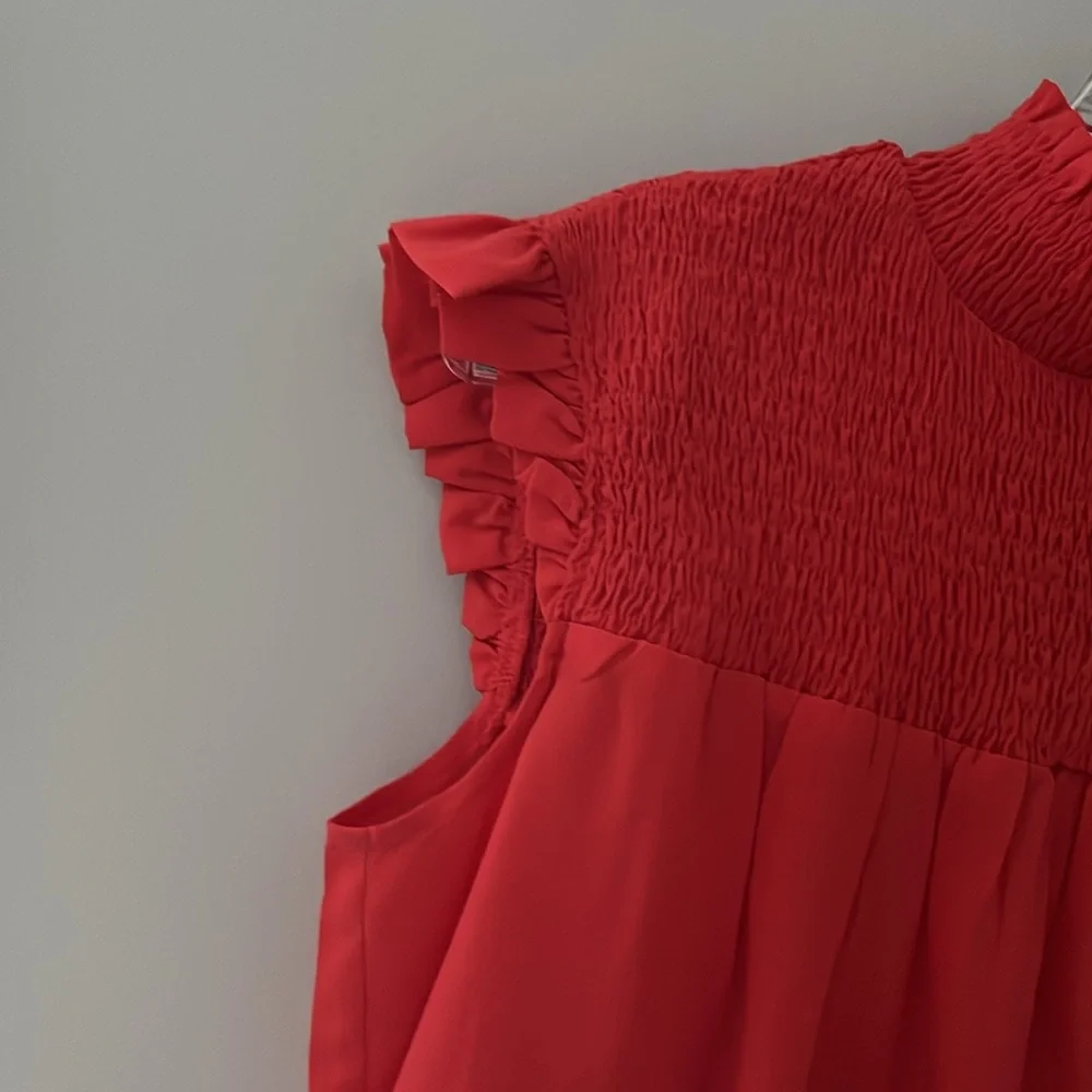 French Connection Red Ruffled Sleeveless Blouse - Picture 4 of 8